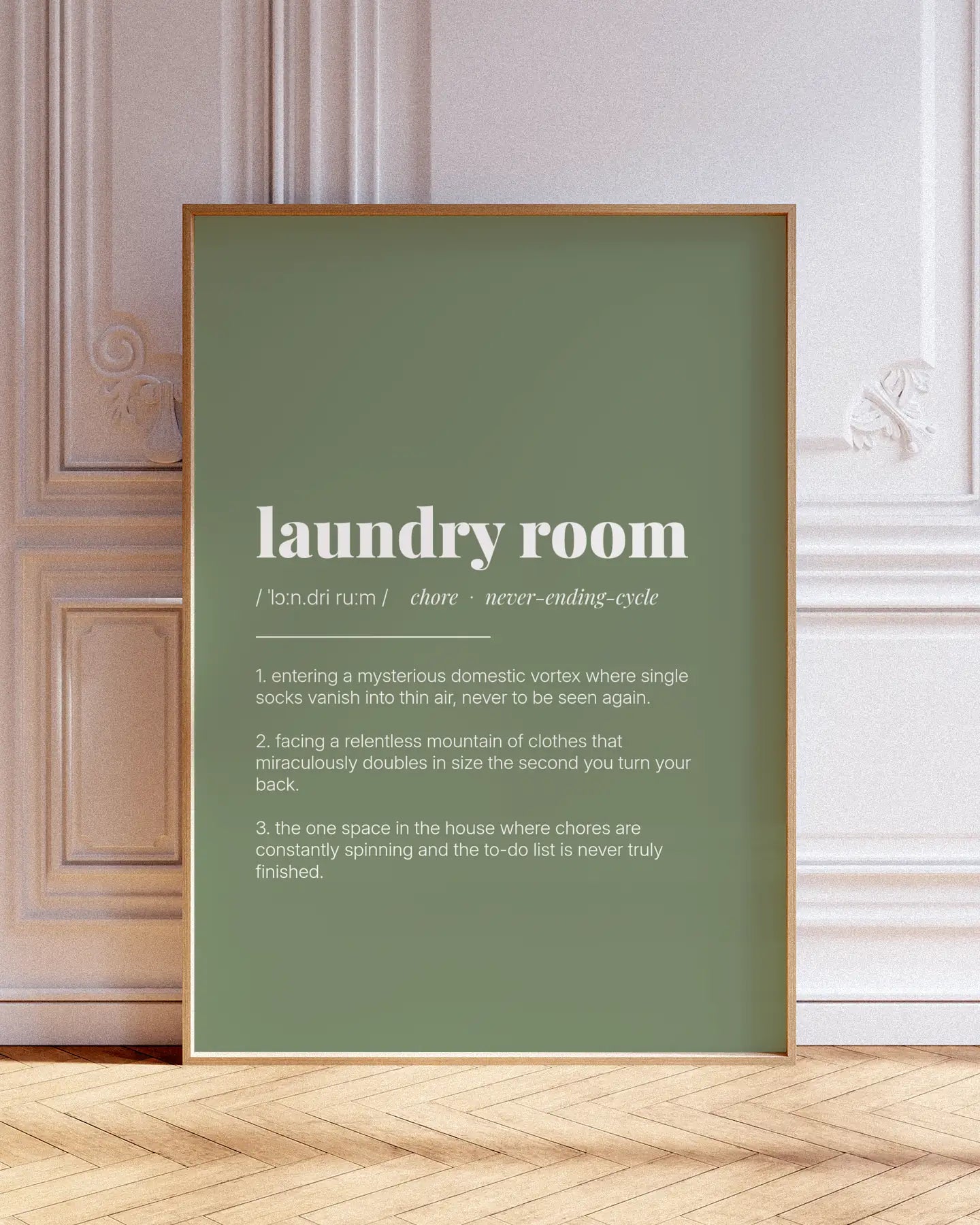 Definition Poster of Laundry Room on Sage Green background