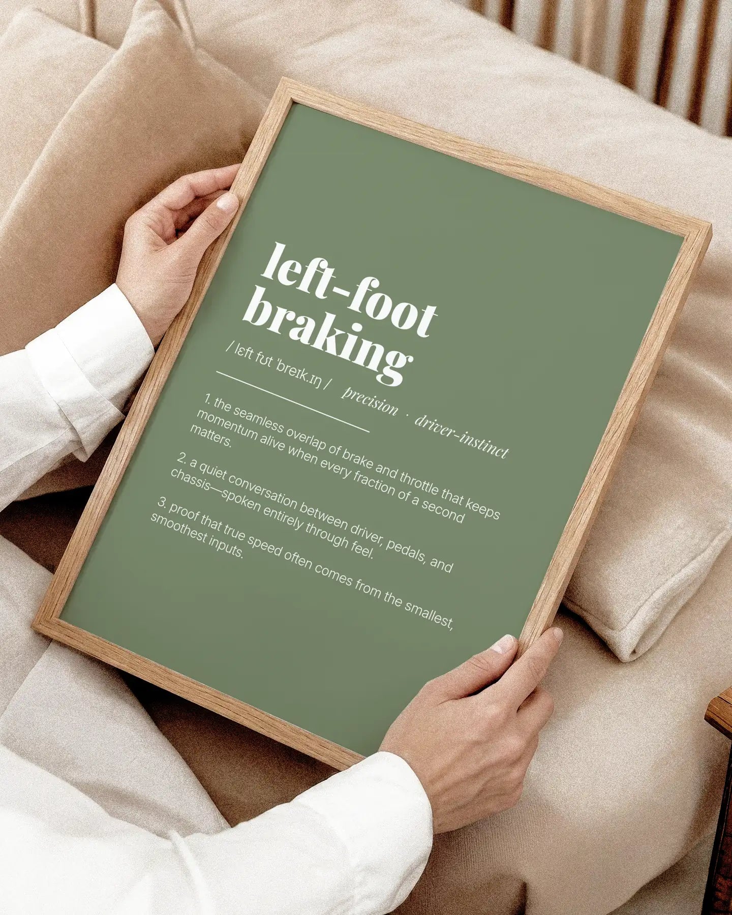 Definition Poster of Left-Foot<br />Braking on Sage Green background