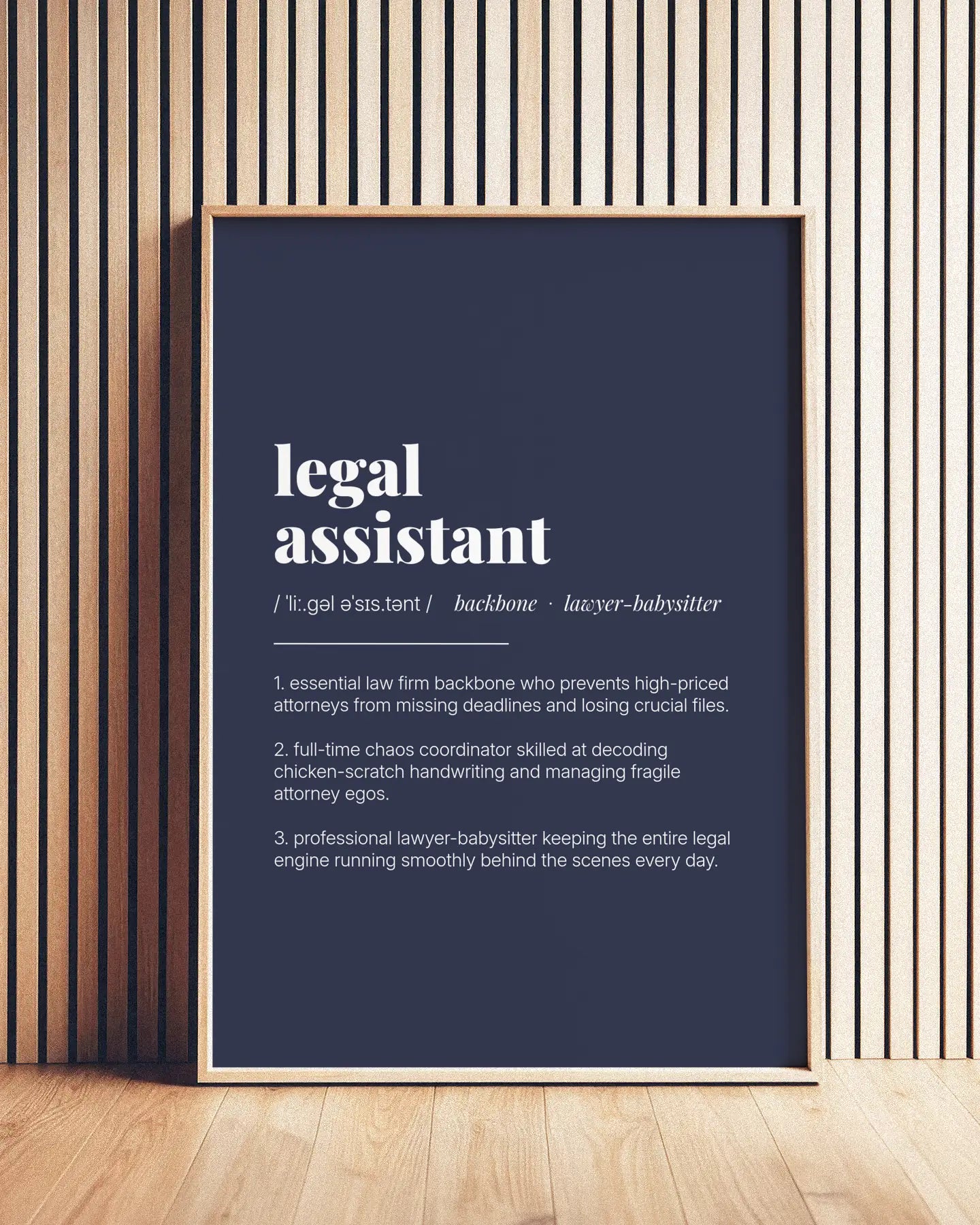 Definition Poster of Legal<br />Assistant on Deep Navy background