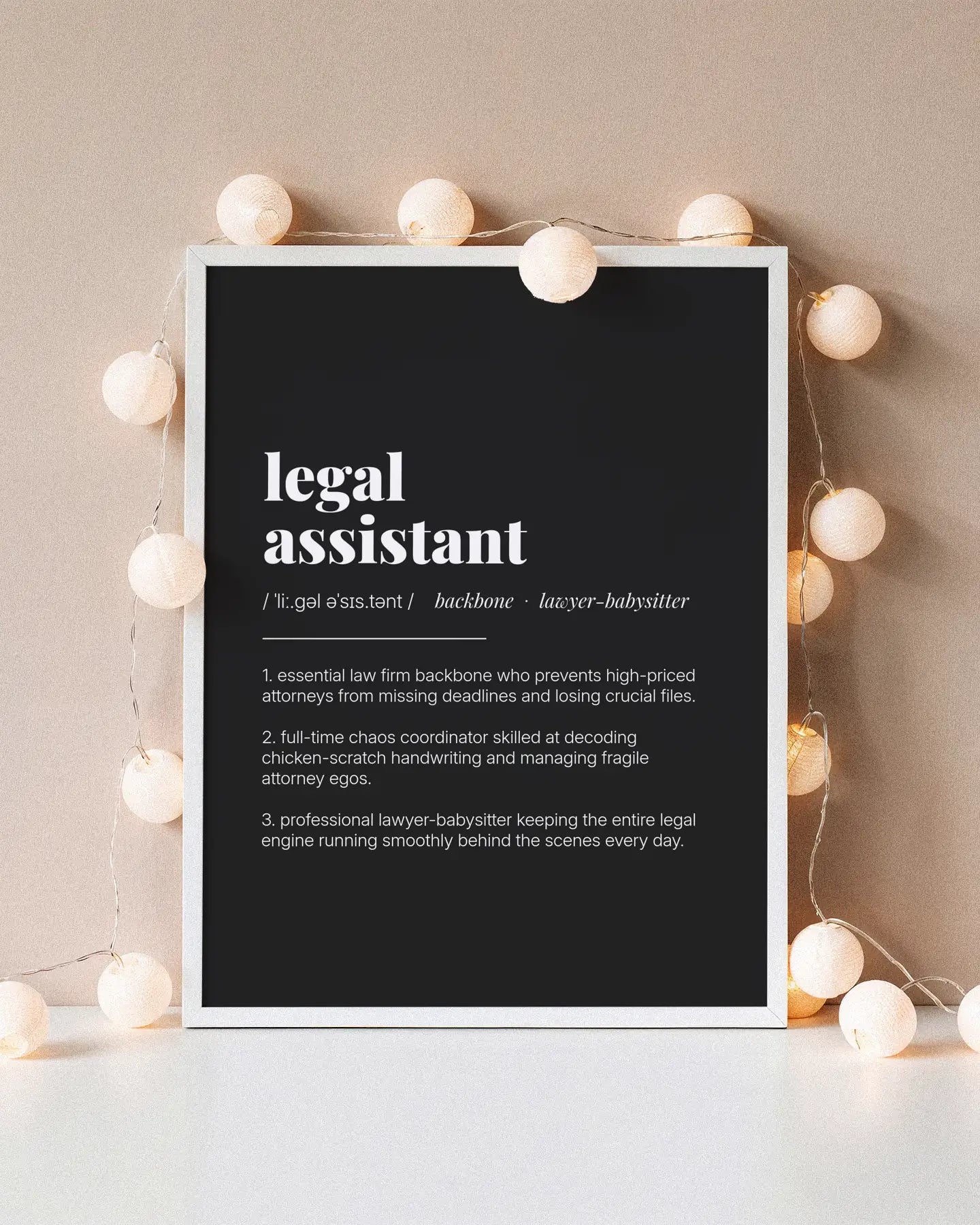 Definition Poster of Legal<br />Assistant on Midnight Ink background