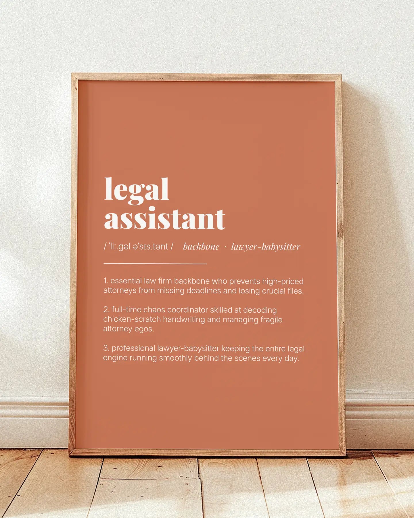 Definition Poster of Legal<br />Assistant on Terracotta background