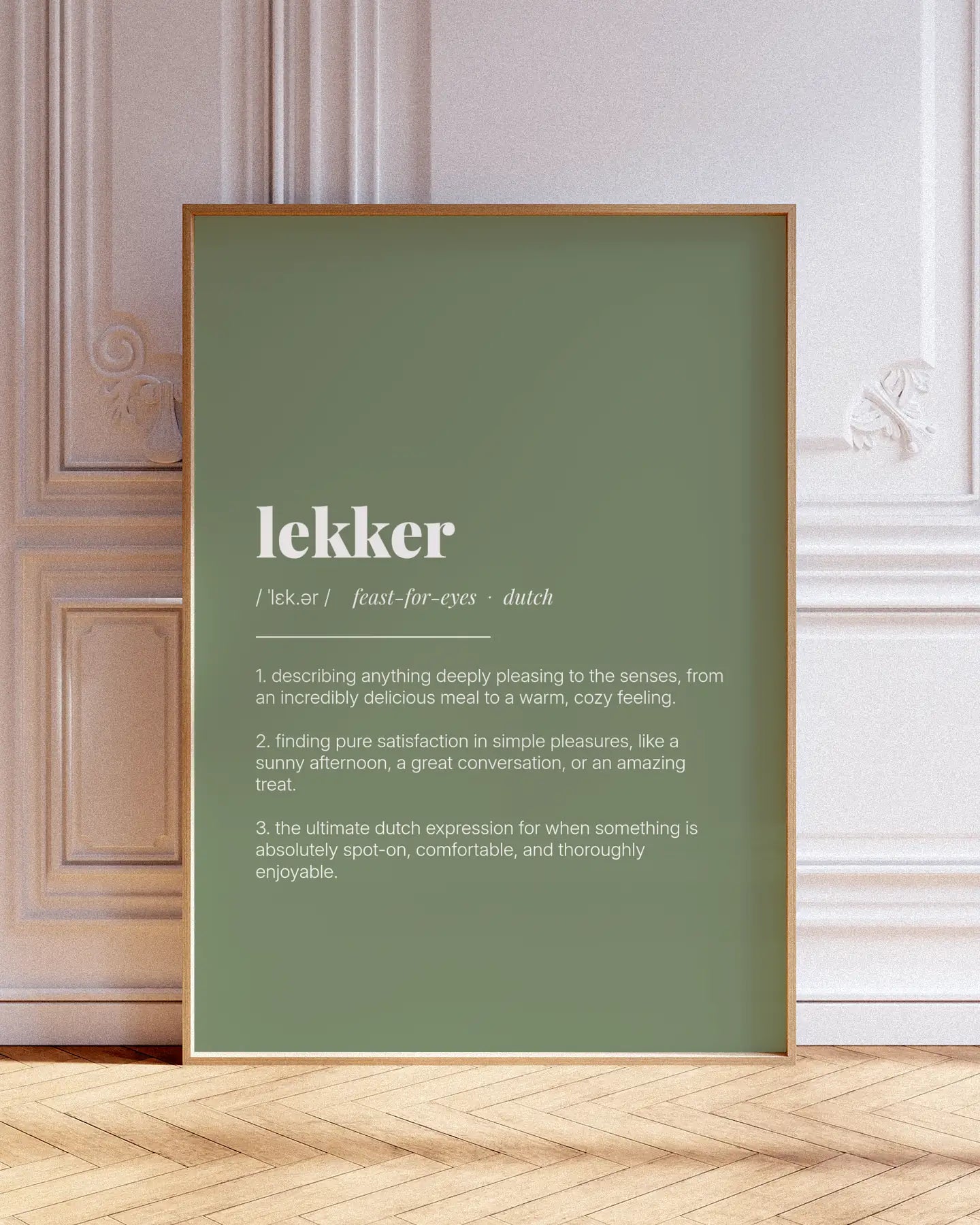 Definition Poster of Lekker on Sage Green background