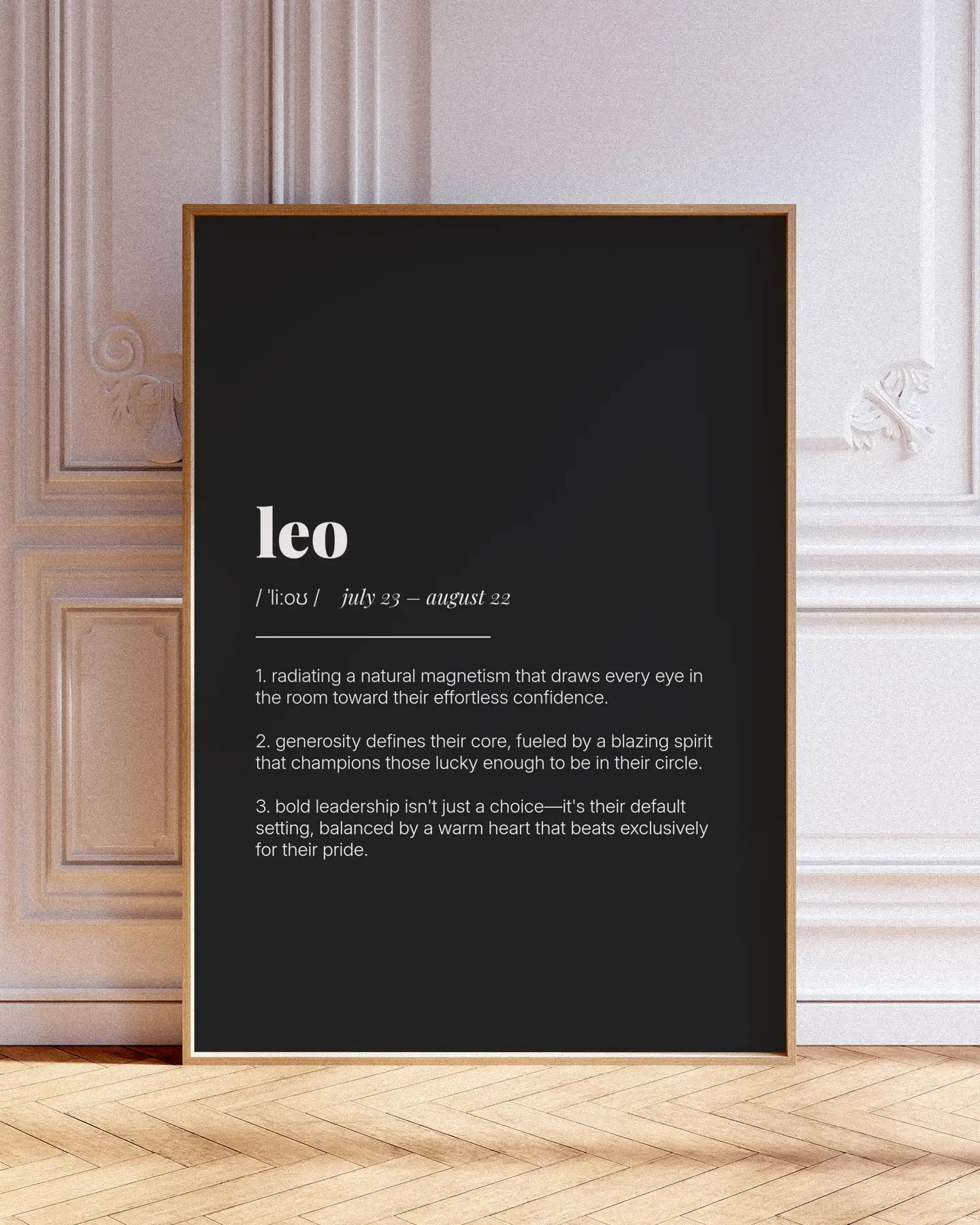 Definition Poster of Leo on Midnight Ink background