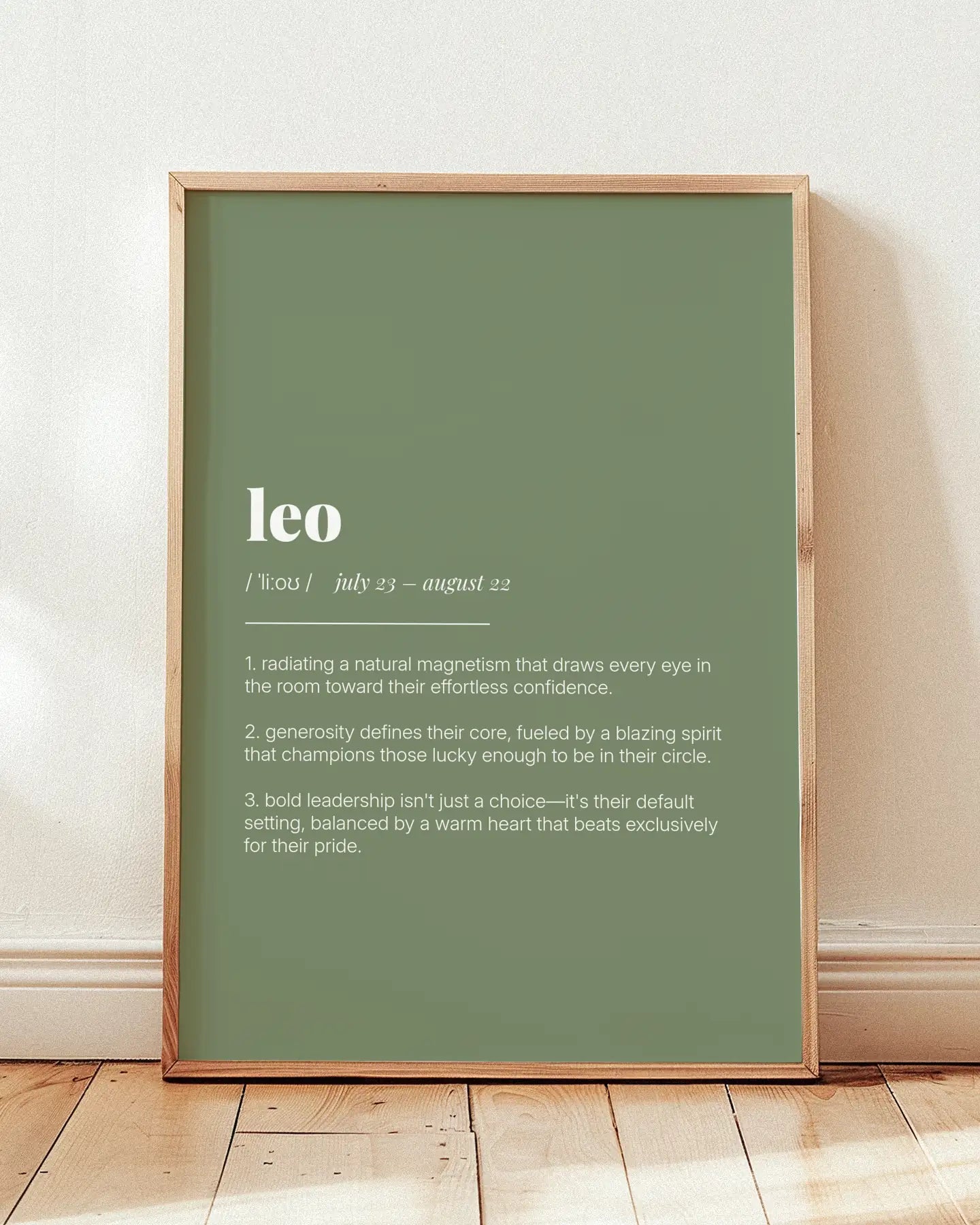 Definition Poster of Leo on Sage Green background