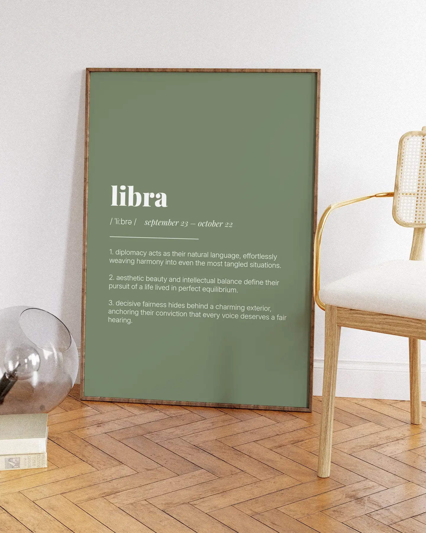 Definition Poster of Libra on Sage Green background