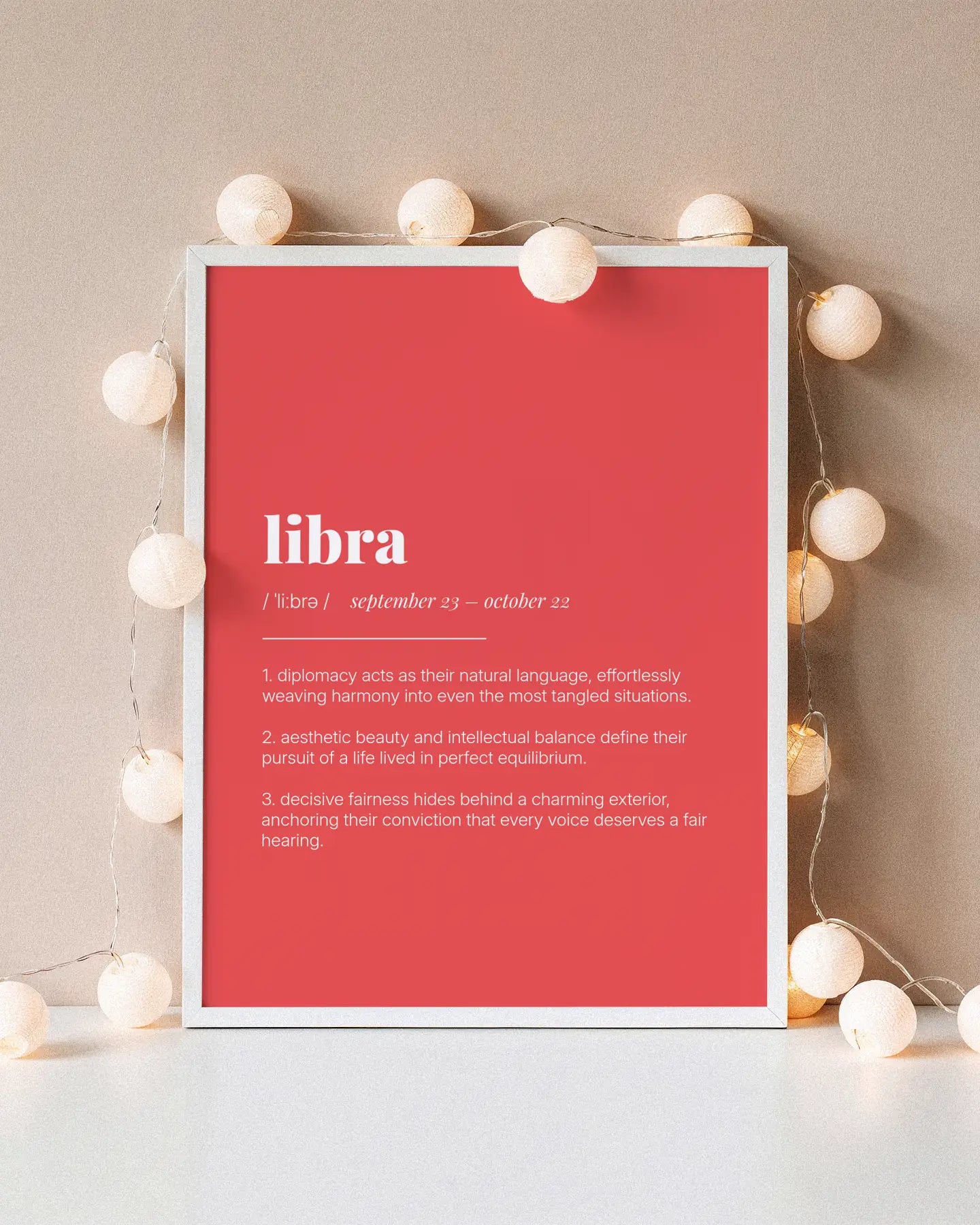 Definition Poster of Libra on Strawberry background