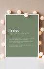 Definition Poster of Lyrics on Sage Green background