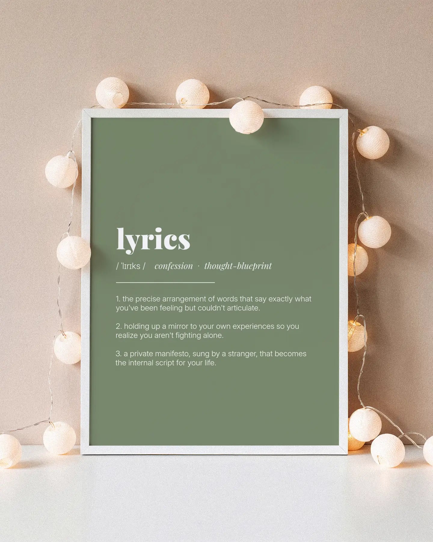 Definition Poster of Lyrics on Sage Green background