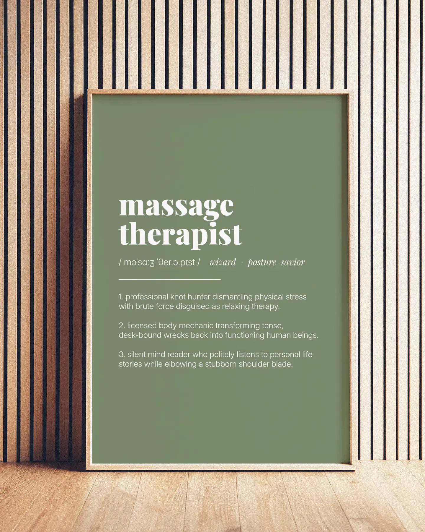 Definition Poster of Massage<br />Therapist on Sage Green background