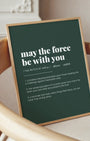 Definition Poster of May the Force<br />be with you on Emerald background