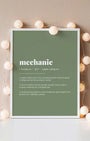 Definition Poster of Mechanic on Sage Green background