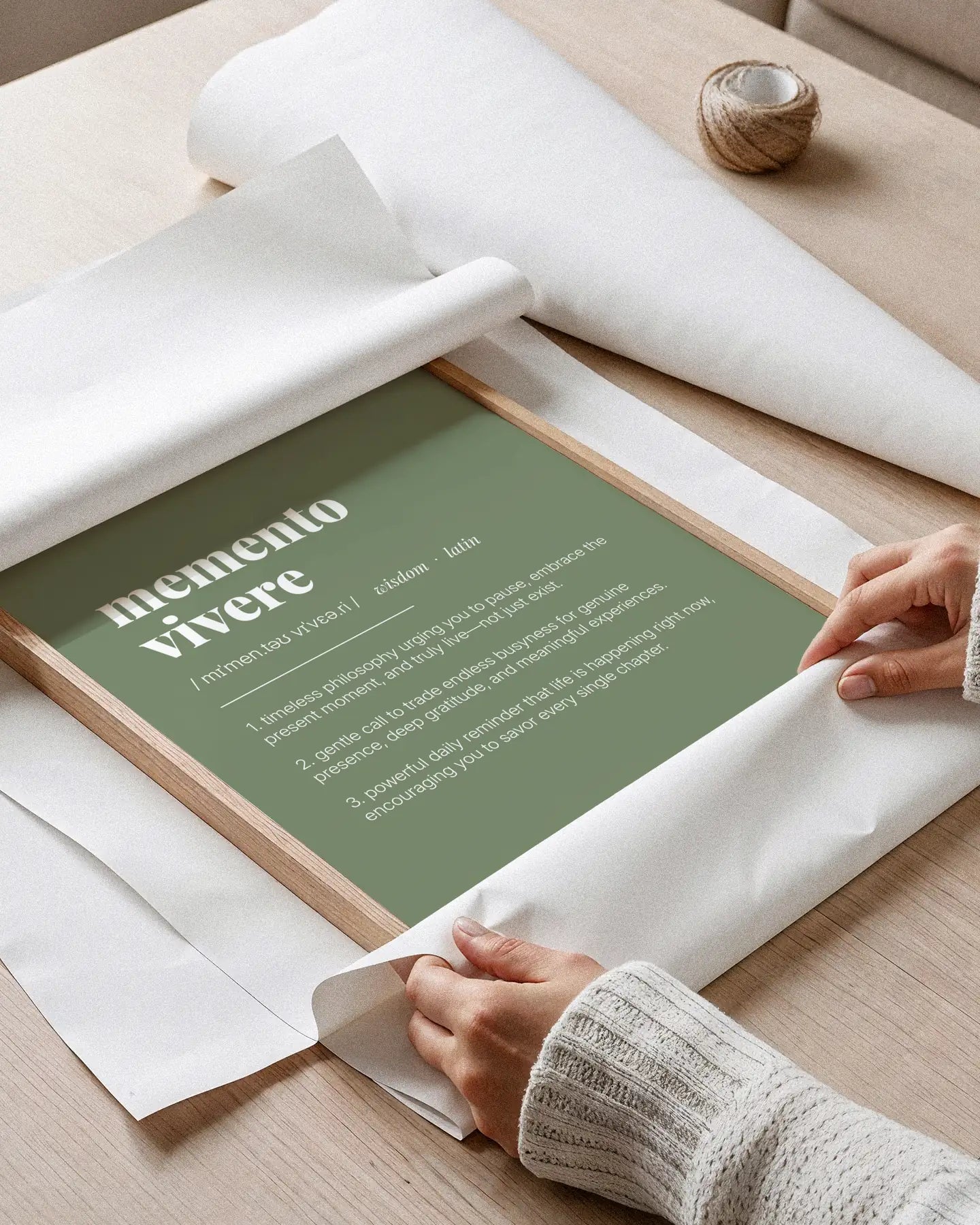 Definition Poster of Memento<br />Vivere on Sage Green background