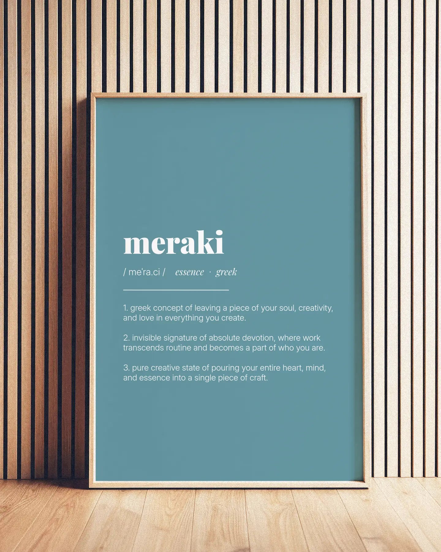 Definition Poster of Meraki on Sea Glass background