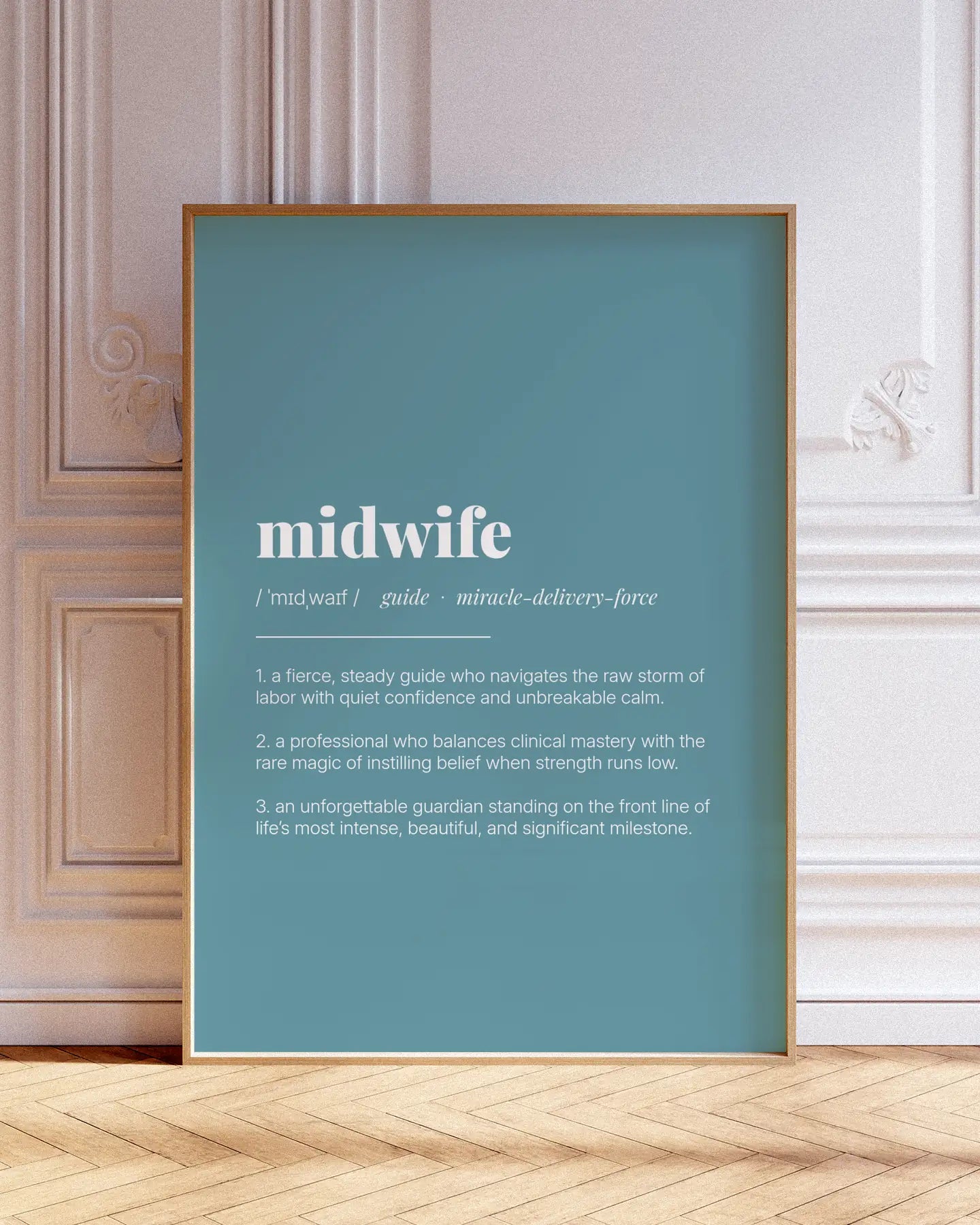 Definition Poster of Midwife on Sea Glass background