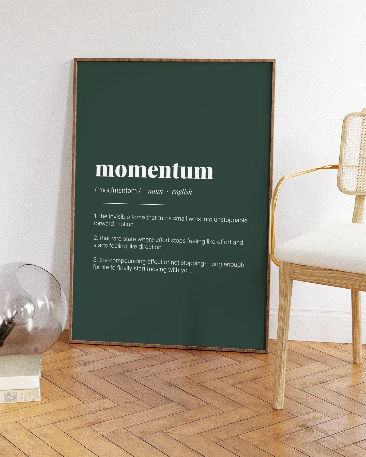 Definition Poster of Momentum on Emerald background