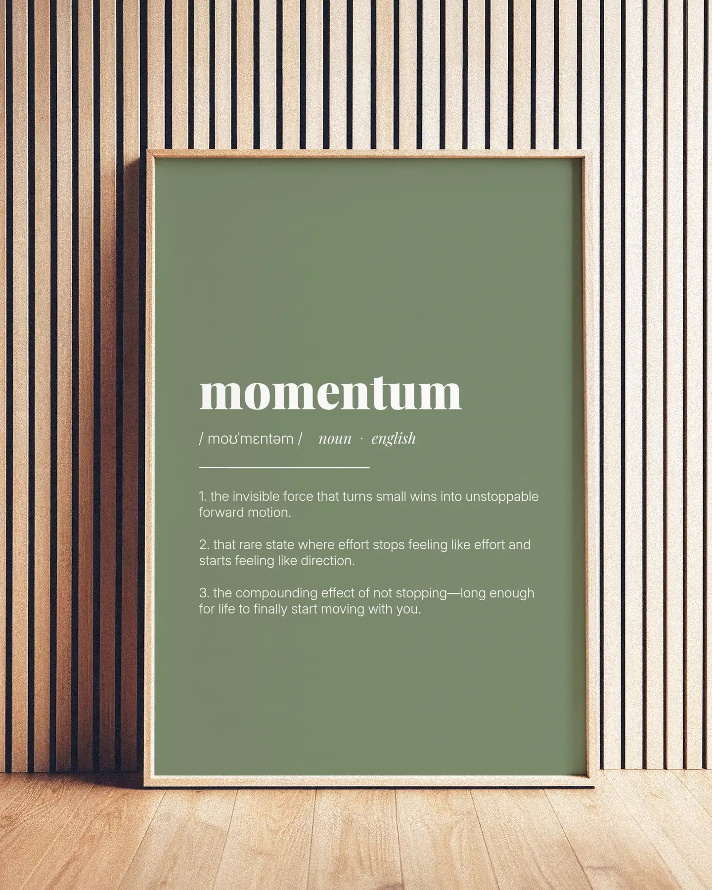 Definition Poster of Momentum on Sage Green background