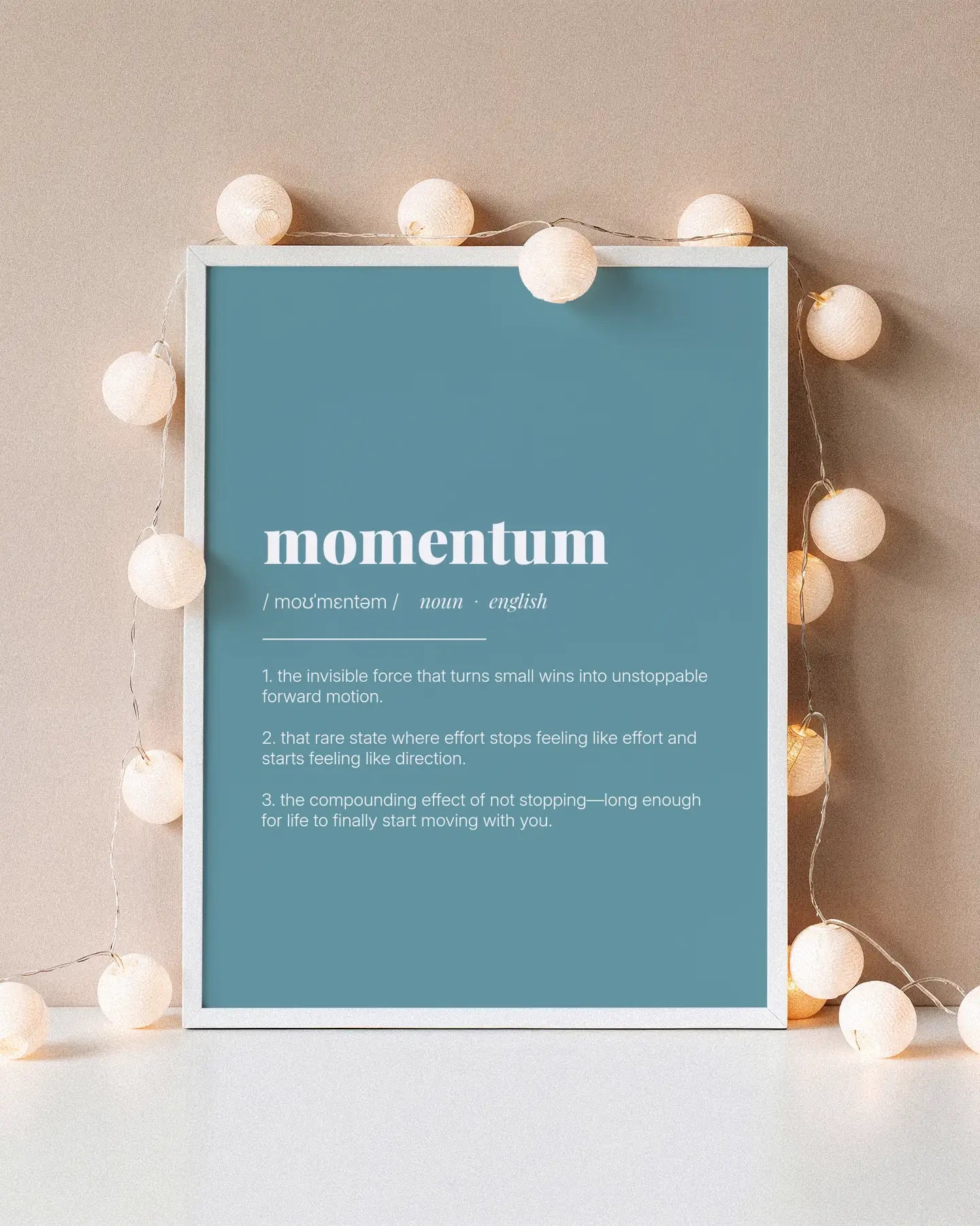 Definition Poster of Momentum on Sea Glass background