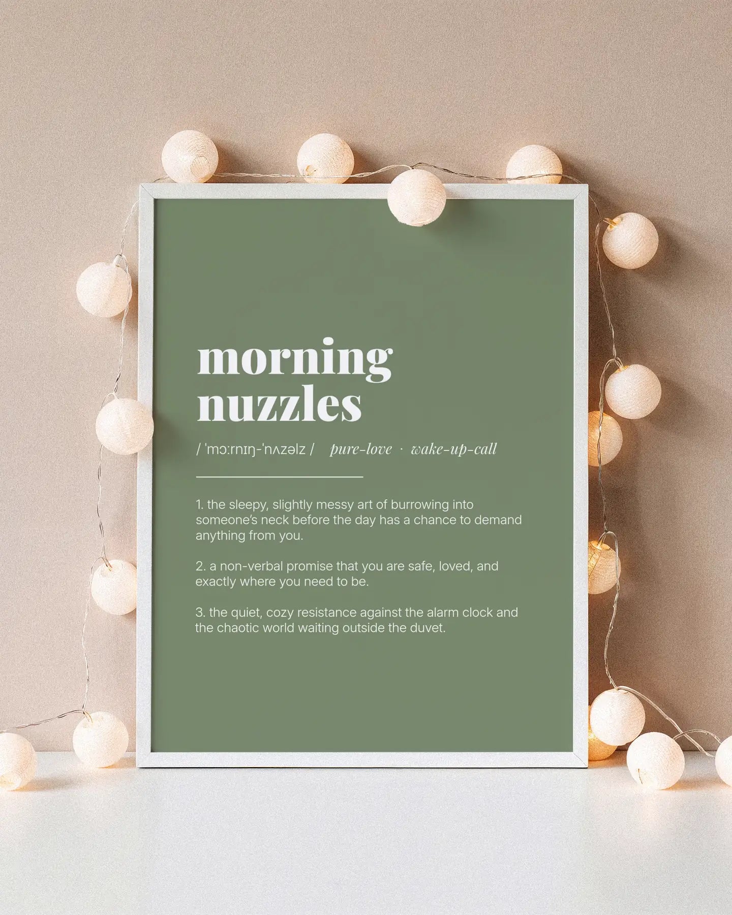 Definition Poster of Morning<br />Nuzzles on Sage Green background