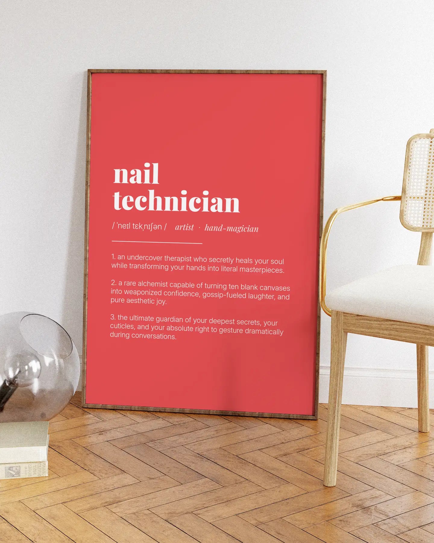 Definition Poster of Nail<br />Technician on Strawberry background