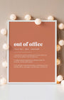 Definition Poster of Out of Office on Terracotta background