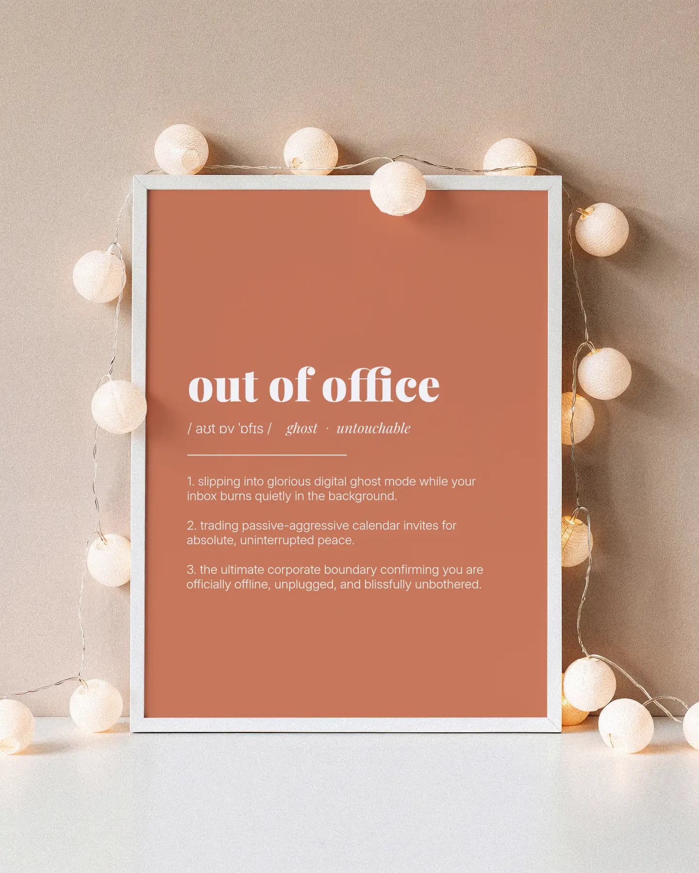 Definition Poster of Out of Office on Terracotta background