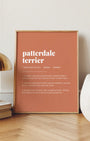 Definition Poster of Patterdale<br />Terrier on Terracotta background