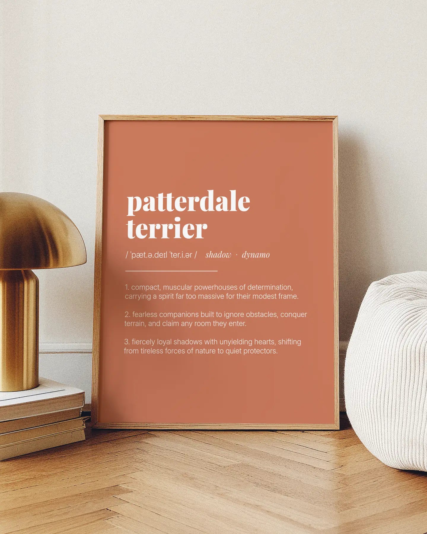 Definition Poster of Patterdale<br />Terrier on Terracotta background