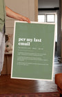 Definition Poster of Per My Last<br />Email on Sage Green background