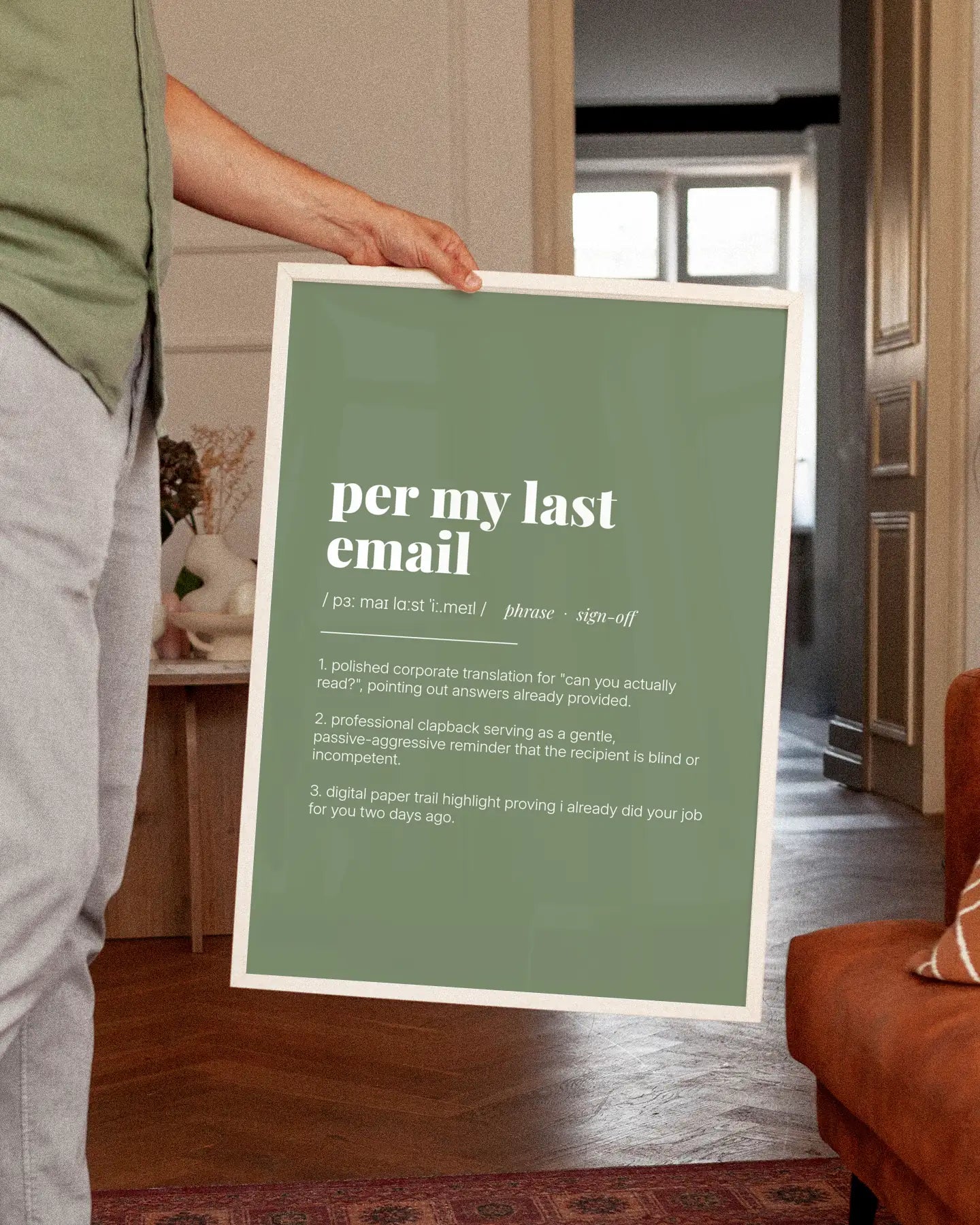 Definition Poster of Per My Last<br />Email on Sage Green background