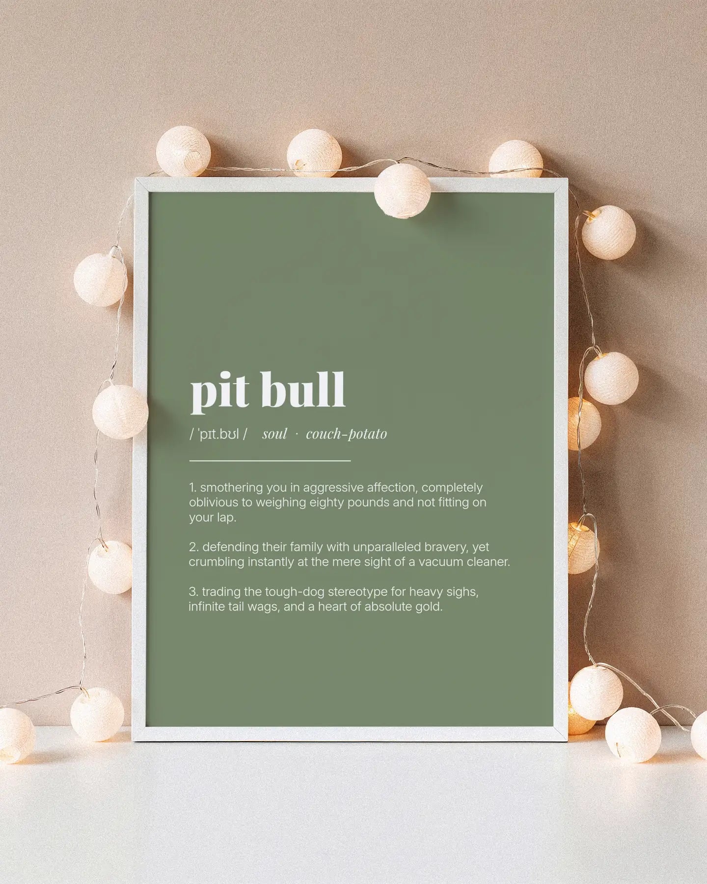 Definition Poster of Pit Bull on Sage Green background