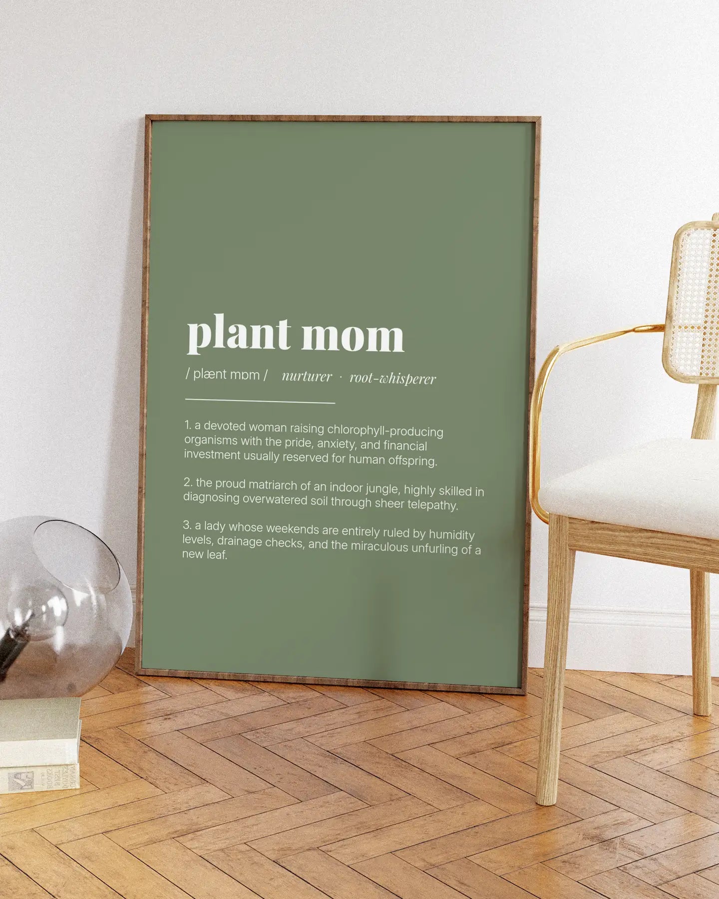 Definition Poster of Plant Mom on Sage Green background