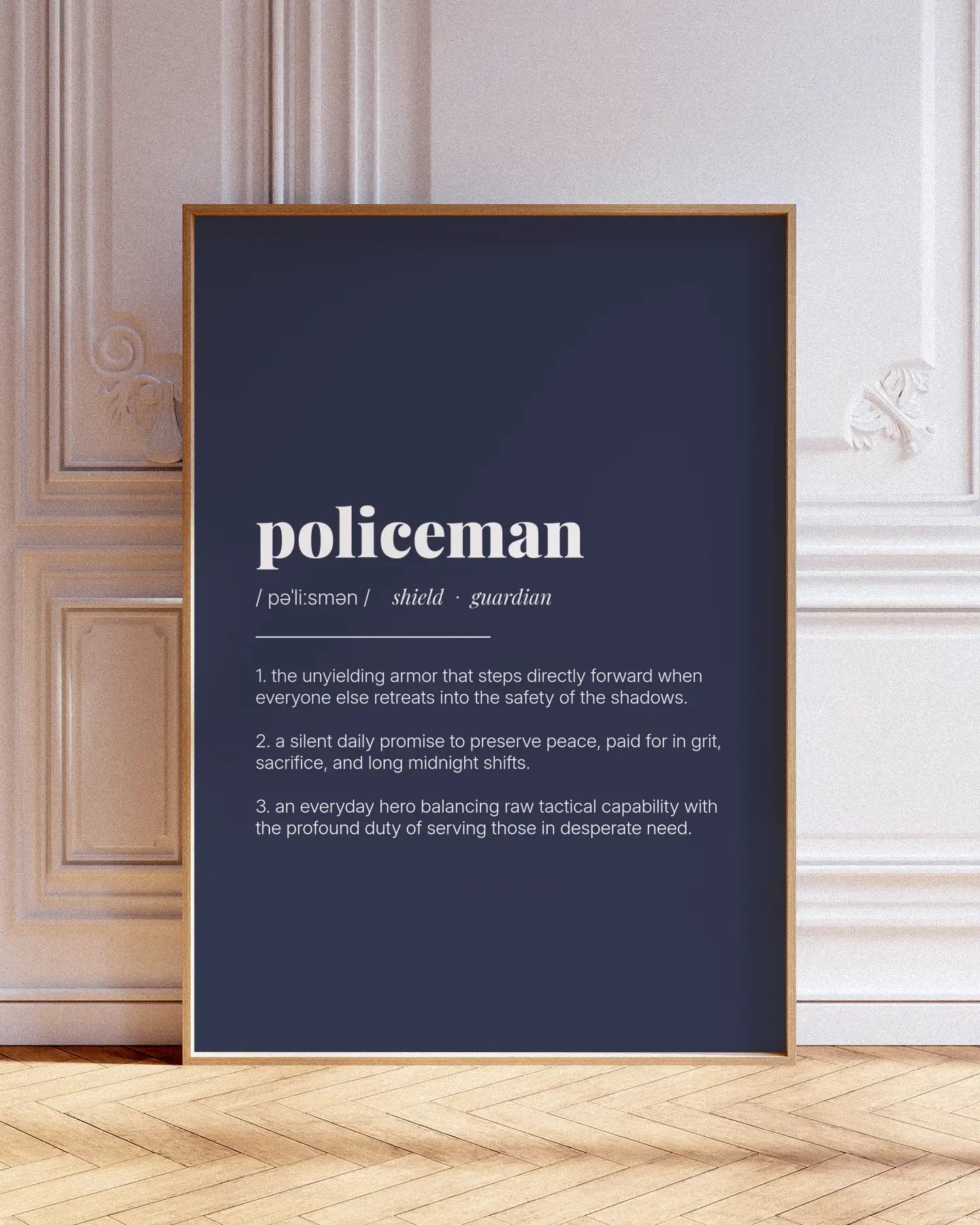 Definition Poster of Policeman on Deep Navy background
