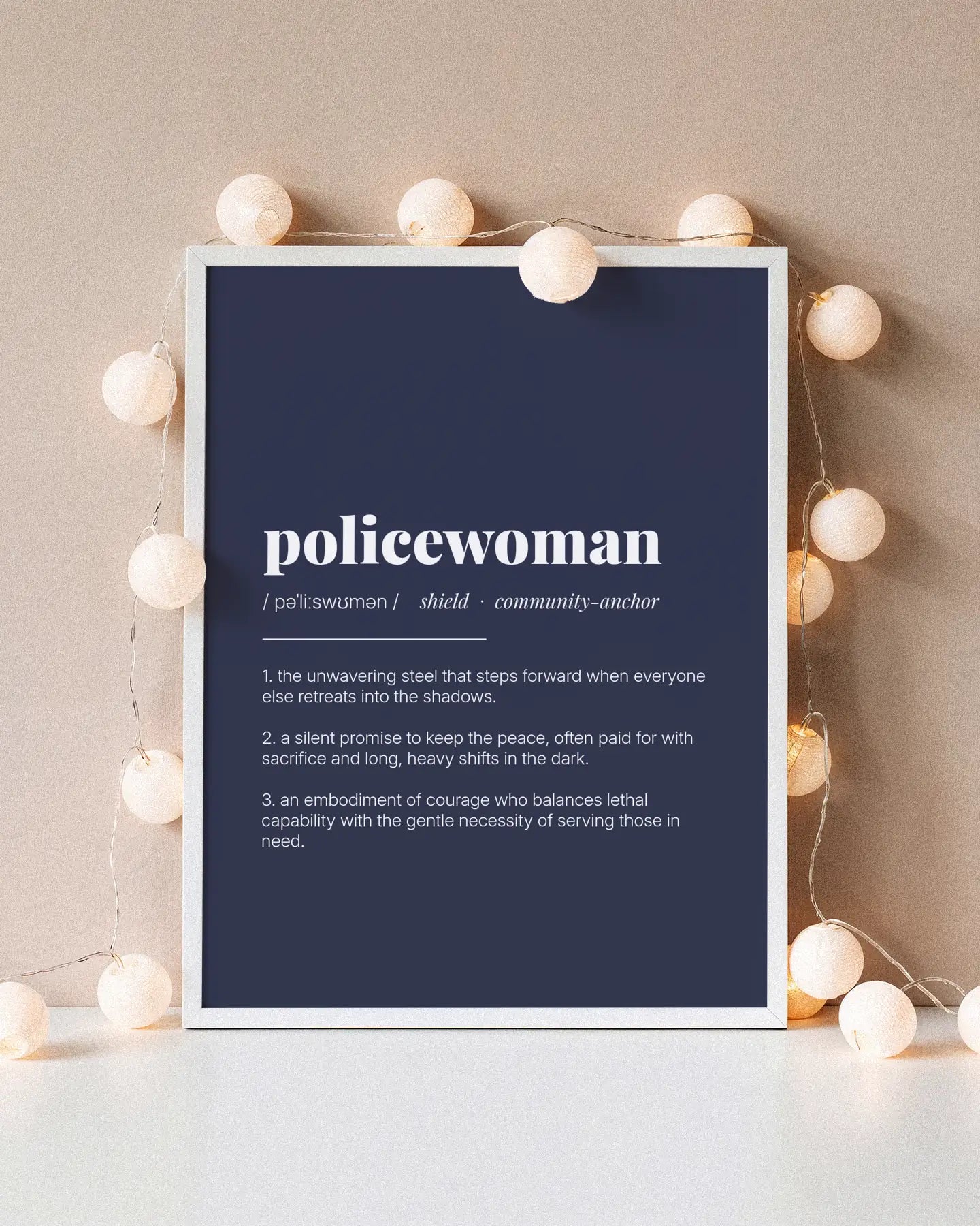Definition Poster of Policewoman on Deep Navy background