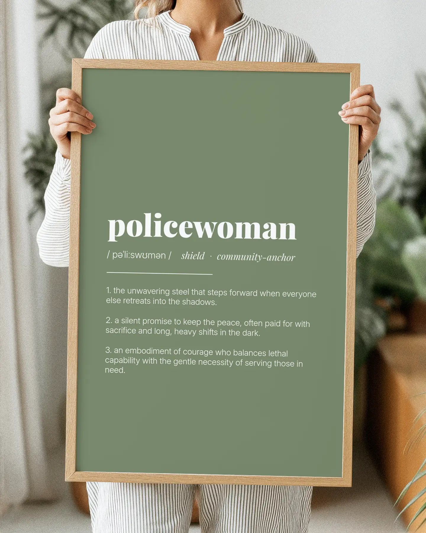 Definition Poster of Policewoman on Sage Green background