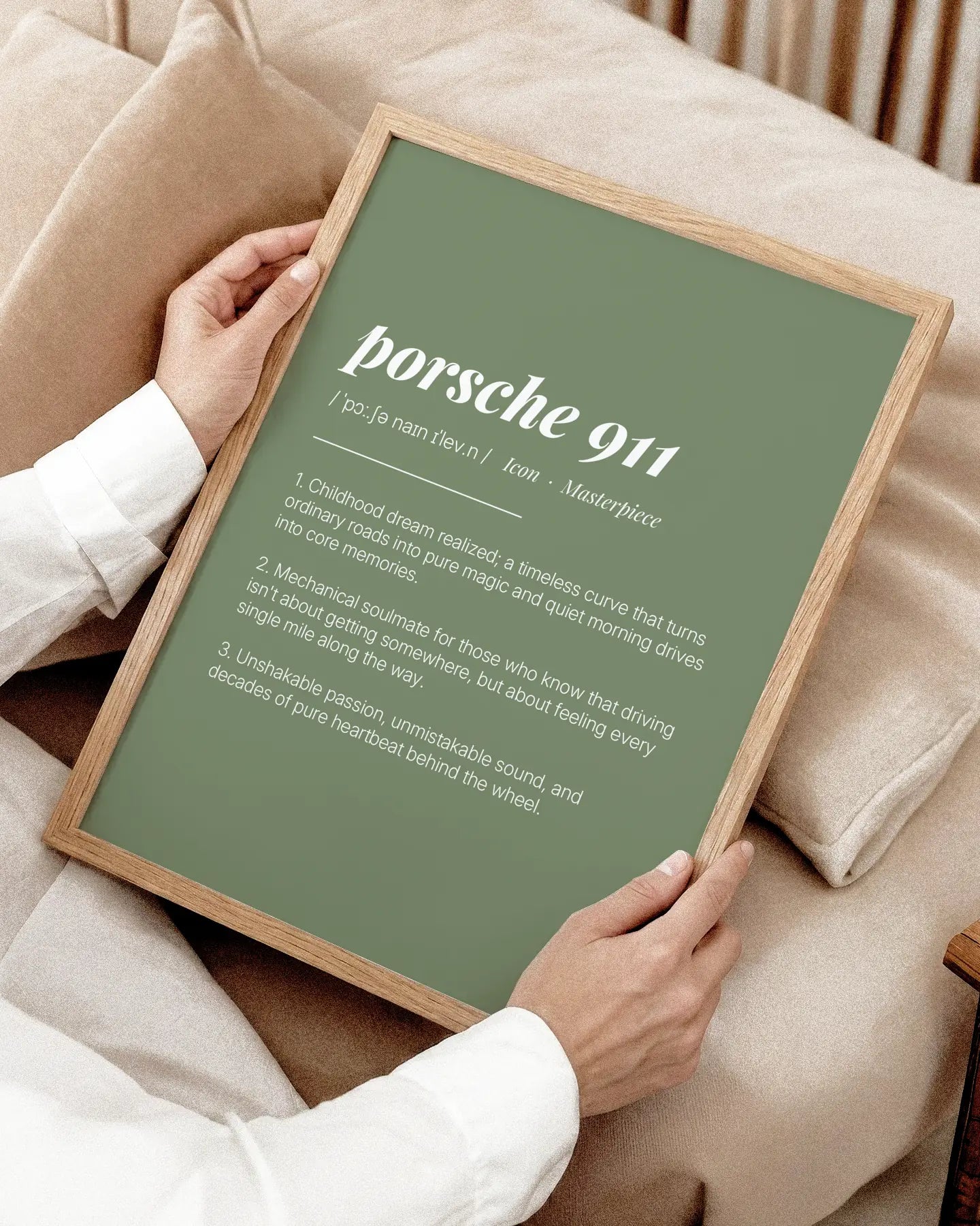 Definition Poster of Porsche 911 on Sage Green background