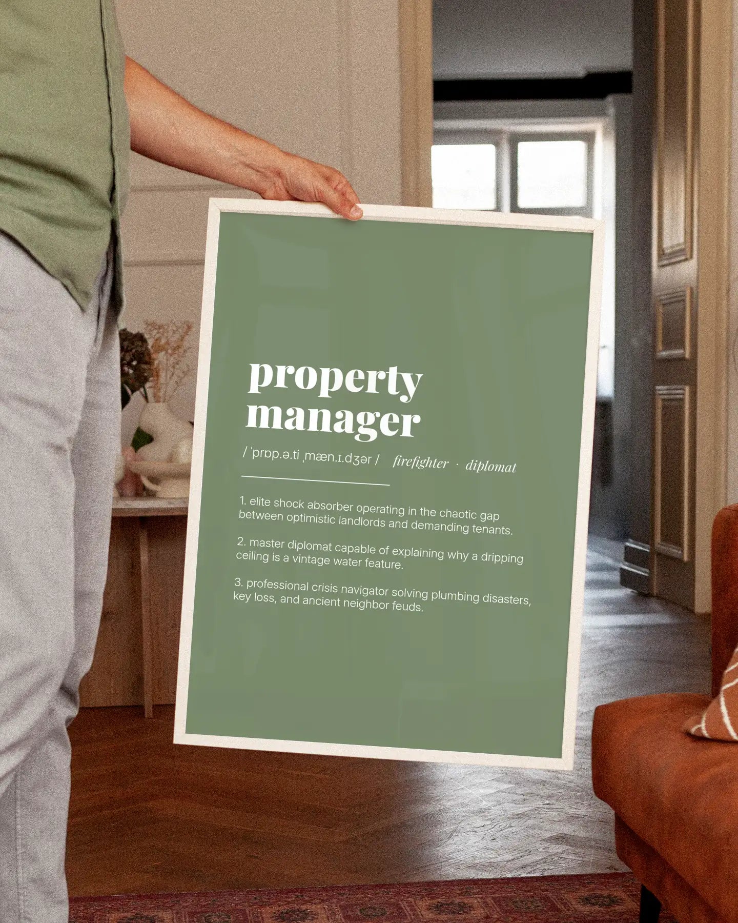 Definition Poster of Property<br />Manager on Sage Green background