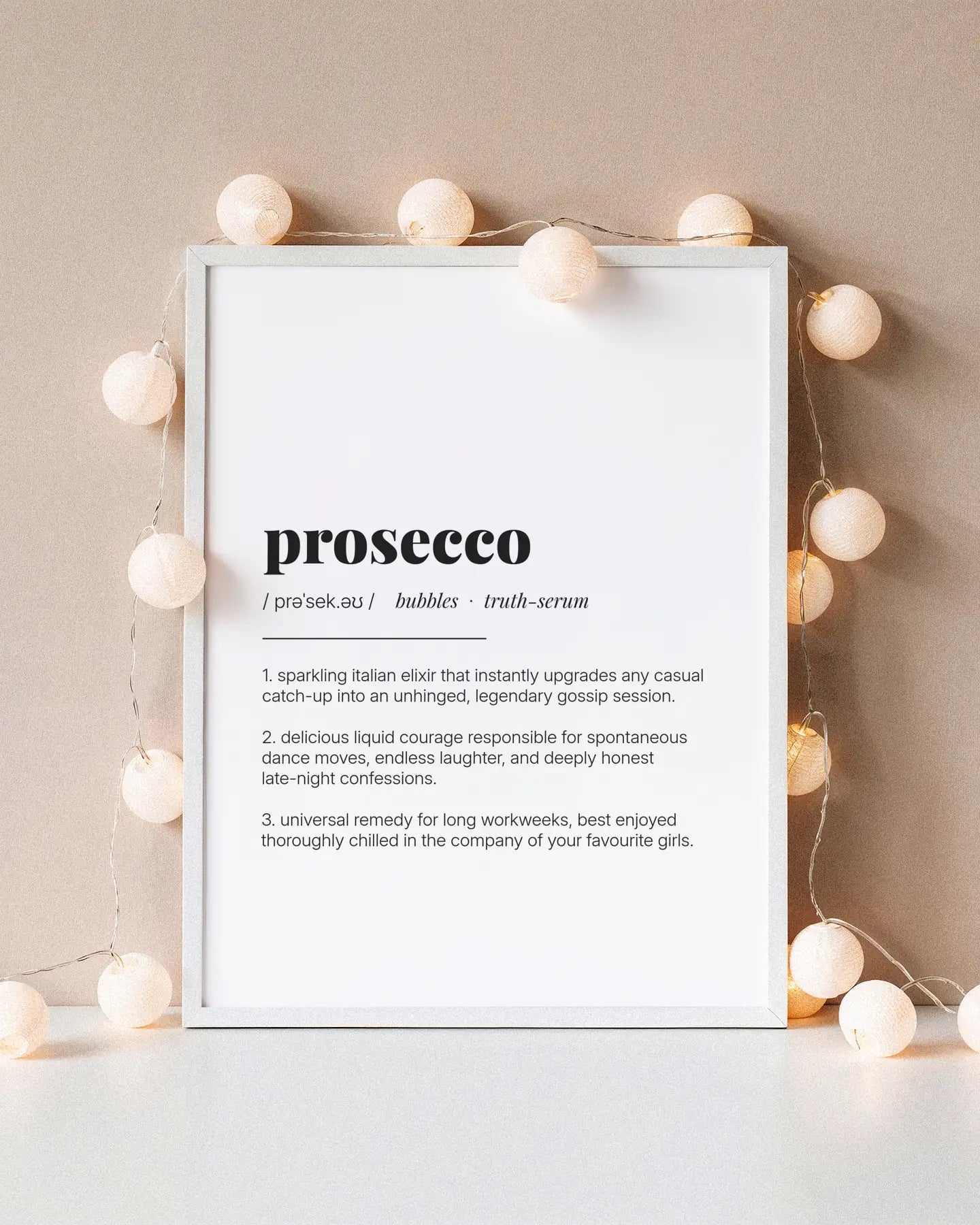 Definition Poster of Prosecco on Gallery White background