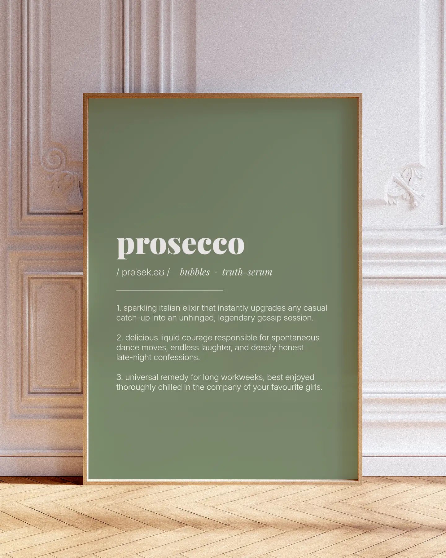 Definition Poster of Prosecco on Sage Green background