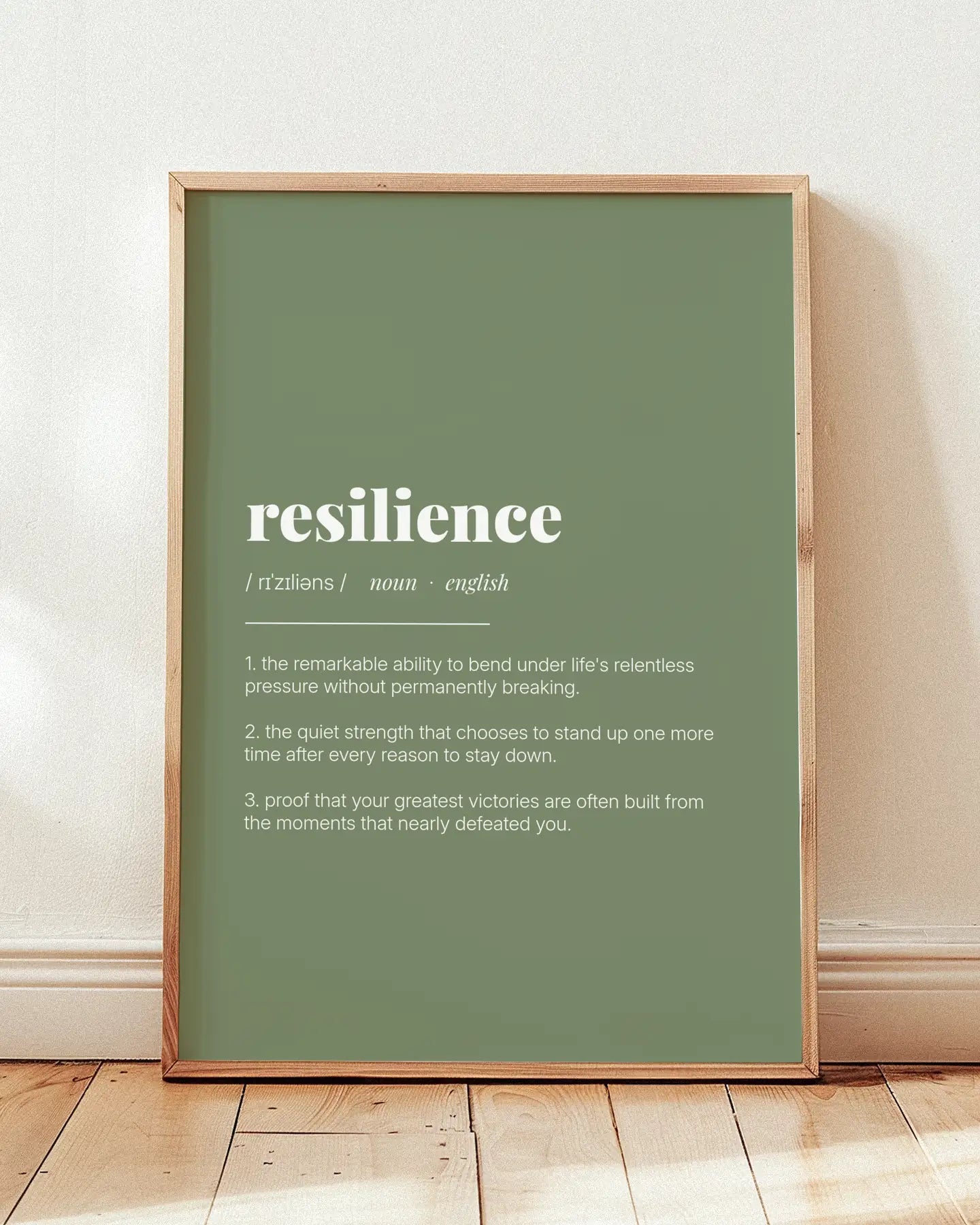 Definition Poster of Resilience on Sage Green background