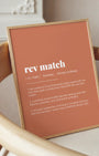 Definition Poster of Rev Match on Terracotta background