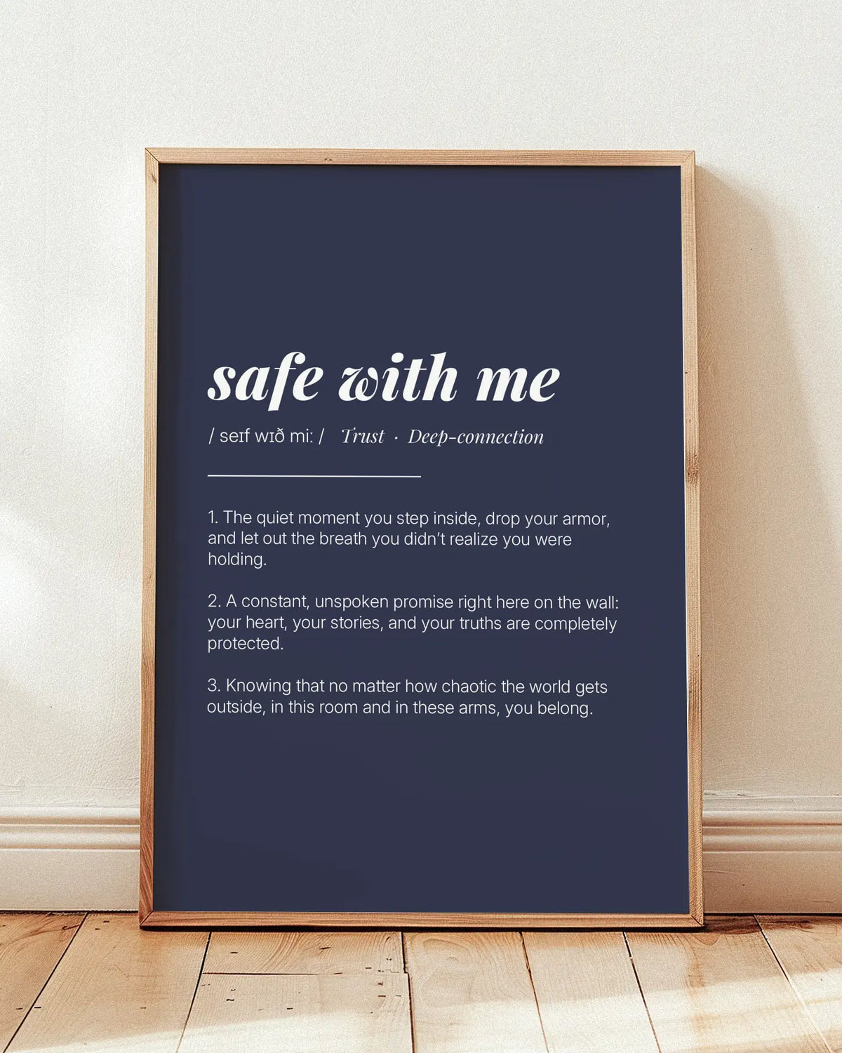 Definition Poster of Safe with Me on Deep Navy background