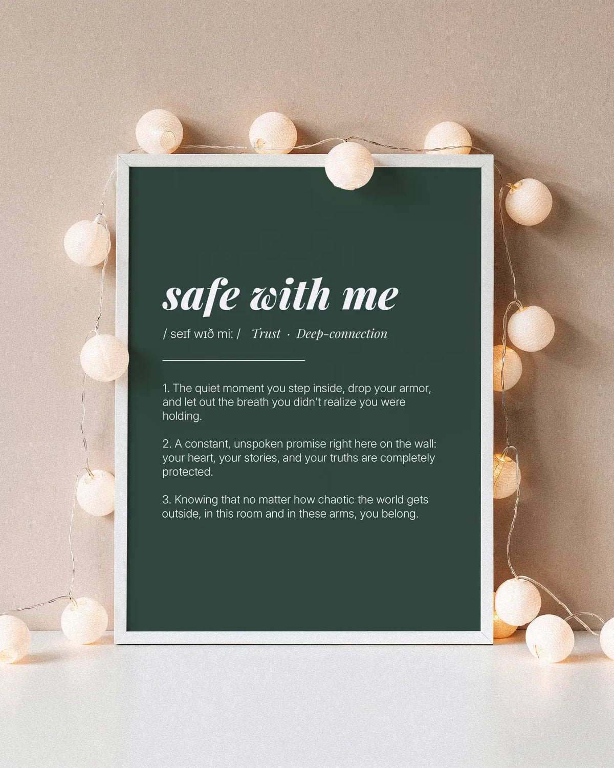 Definition Poster of Safe with Me on Emerald background