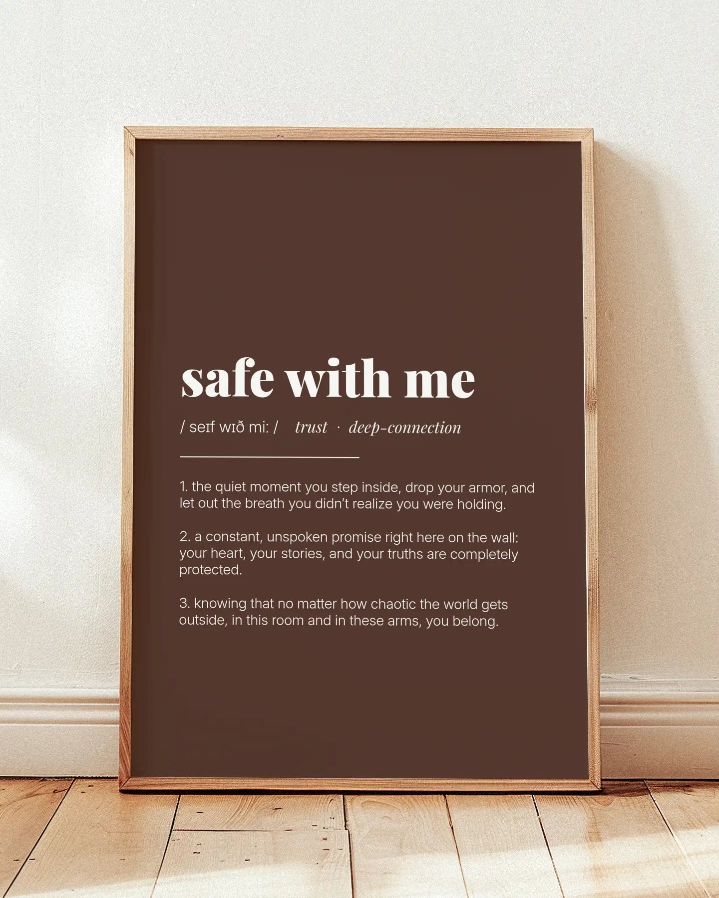 Definition Poster of Safe with Me on Espresso background