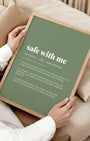 Definition Poster of Safe with Me on Sage Green background