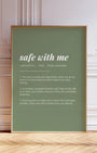 Definition Poster of Safe with Me on Sage Green background