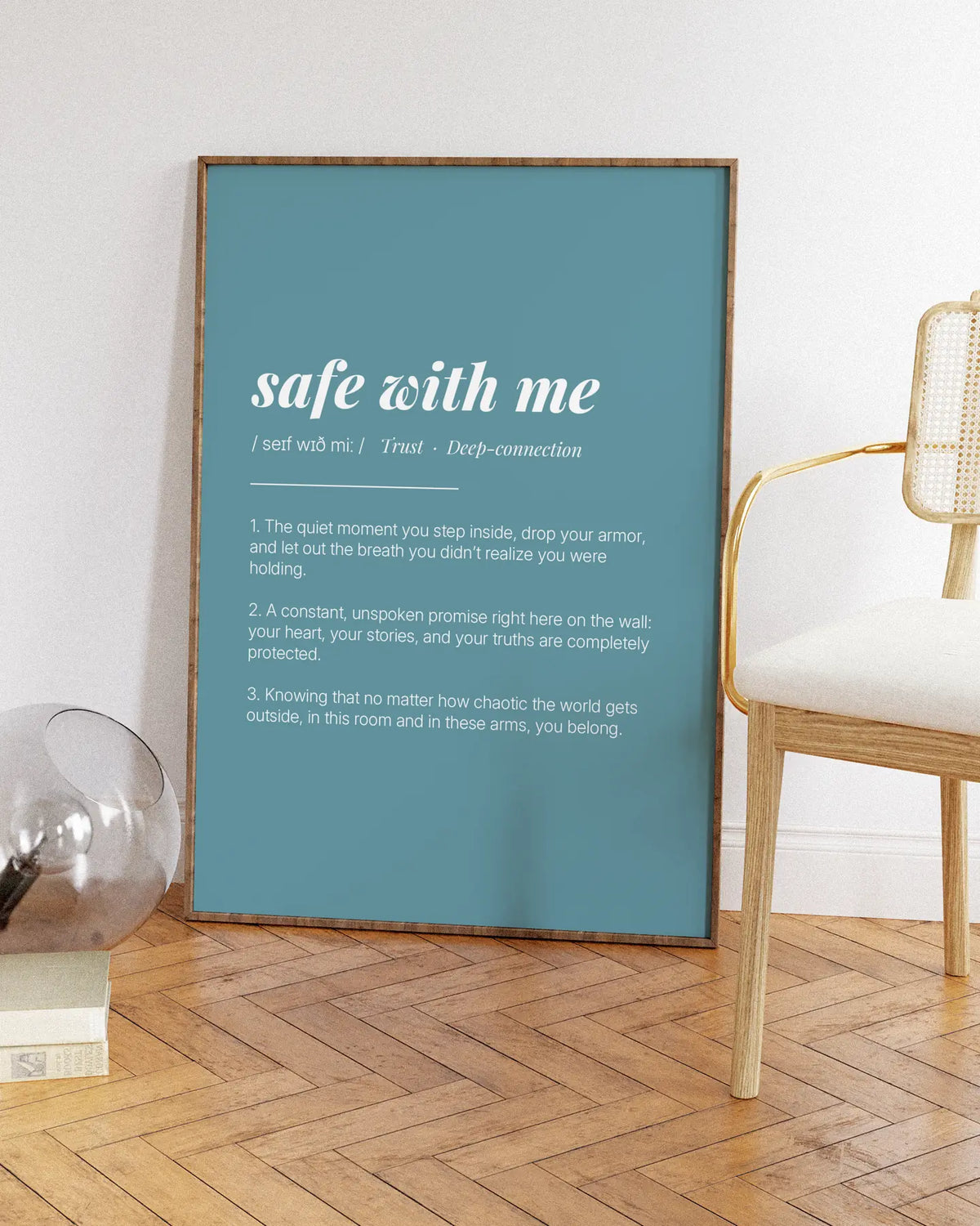 Definition Poster of Safe with Me on Sea Glass background