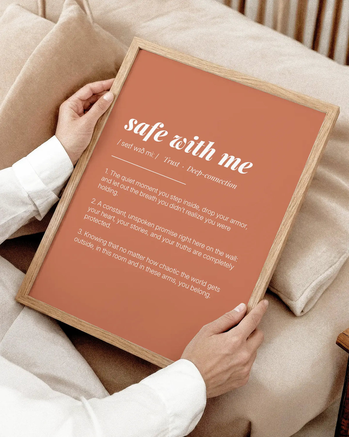 Definition Poster of Safe with Me on Terracotta background