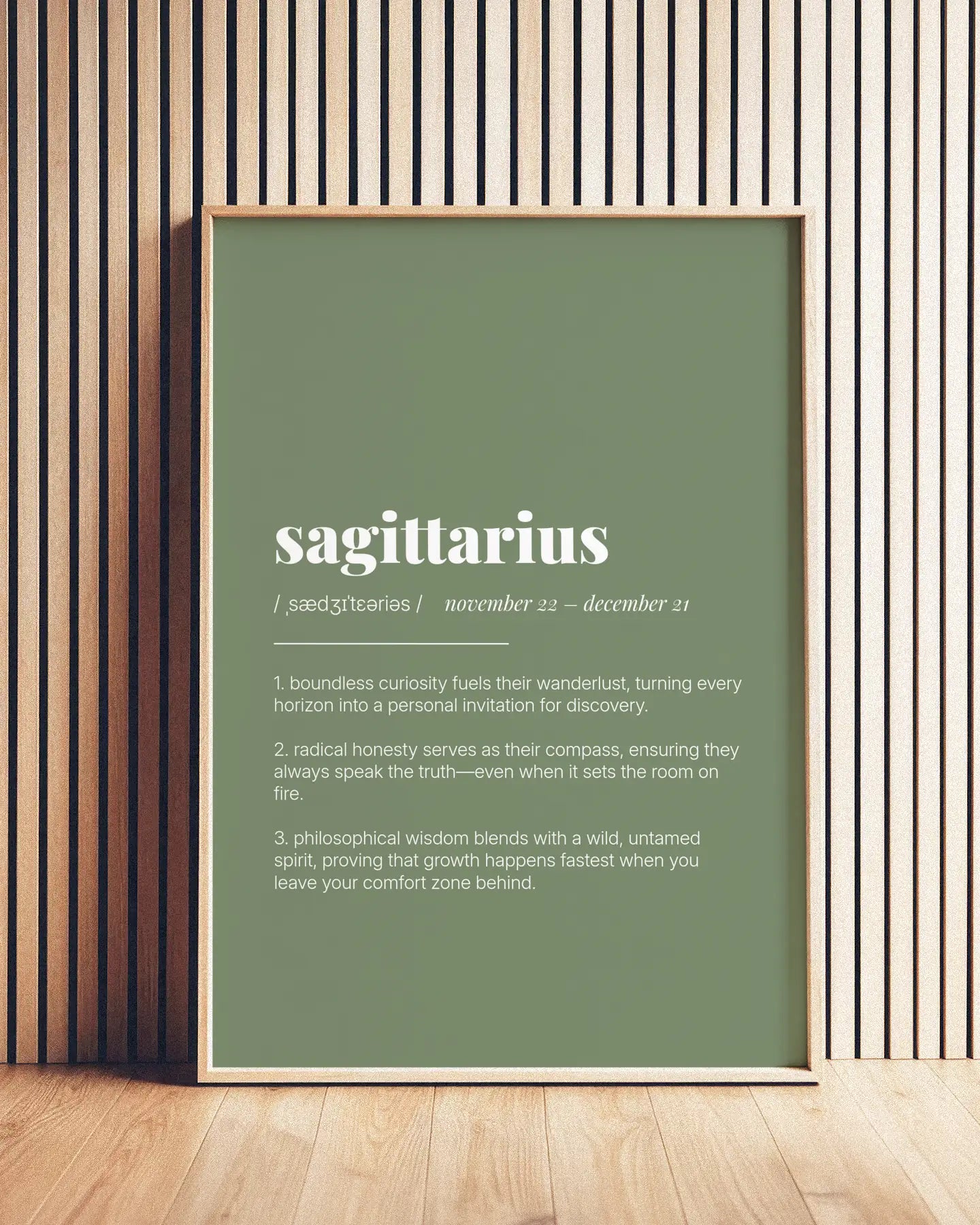 Definition Poster of Sagittarius on Sage Green background
