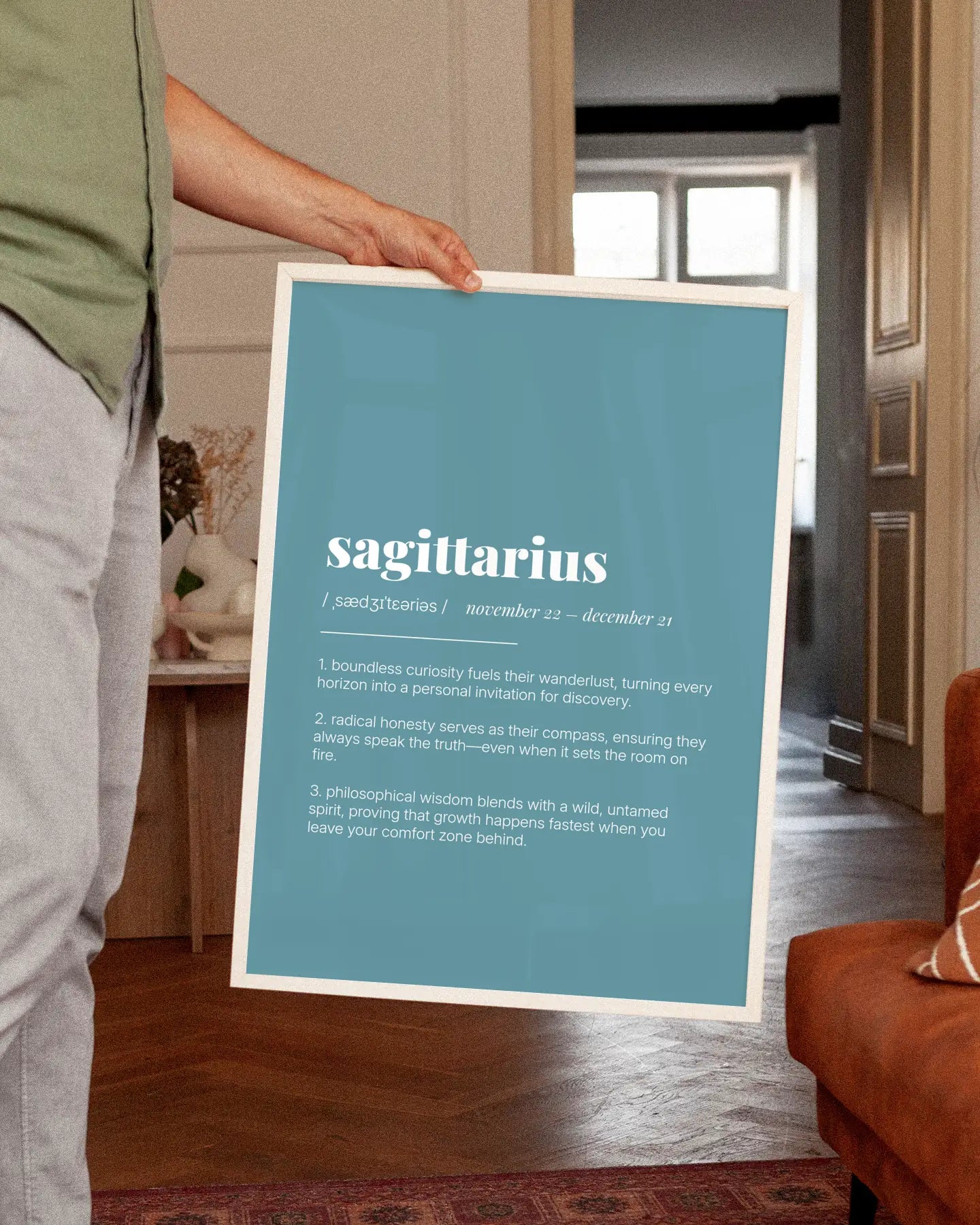 Definition Poster of Sagittarius on Sea Glass background