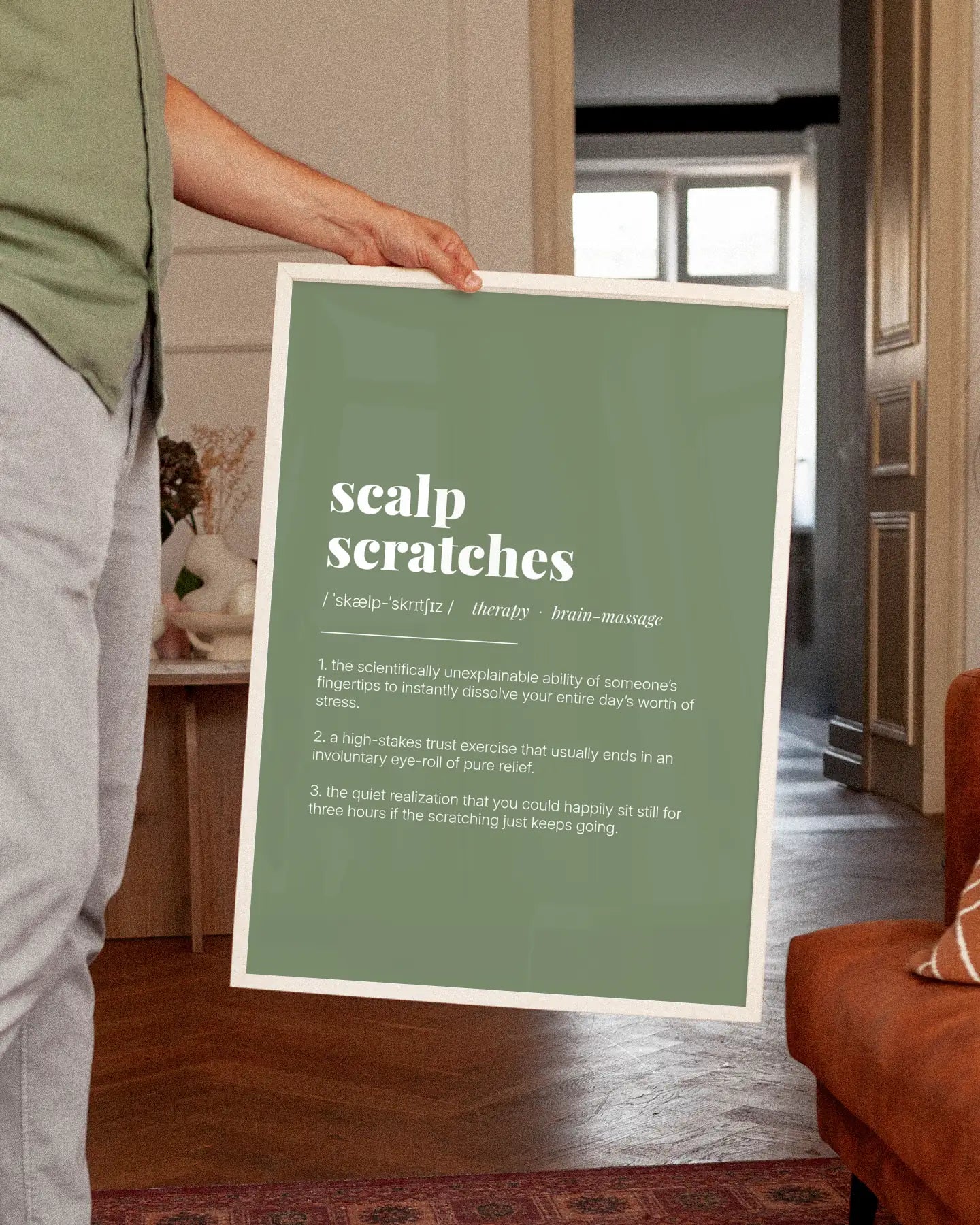 Definition Poster of Scalp<br />Scratches on Sage Green background